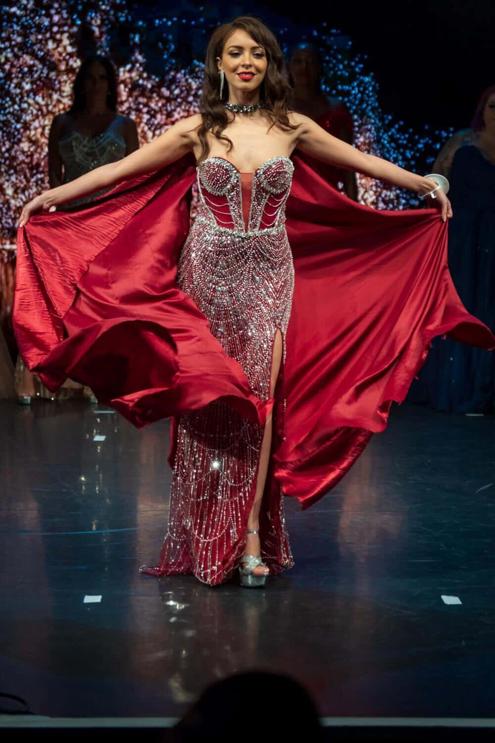 Sparkling red and silver gown
