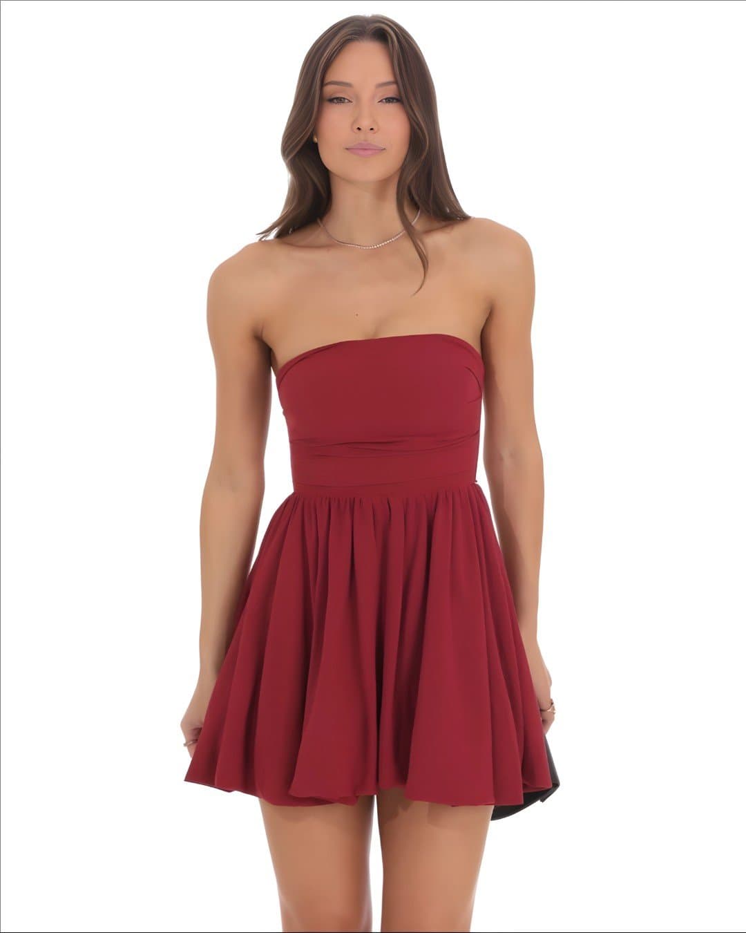 Burgundy Strapless Bubble Dress