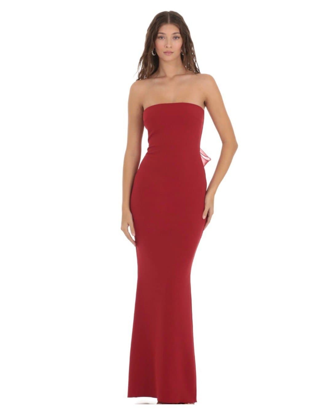 Back Bow Strapless Prom Maxi Dress