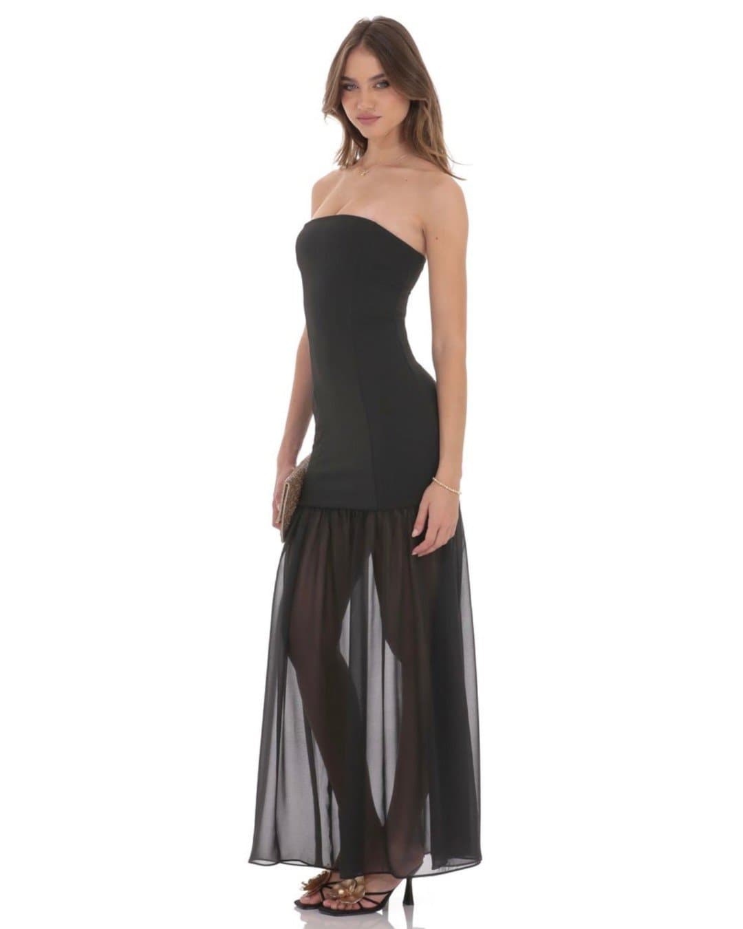 Strapless Chiffon Drop Skirt Prom Maxi Dress
